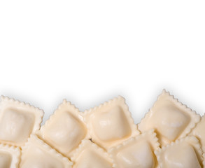 Ravioli, white background.