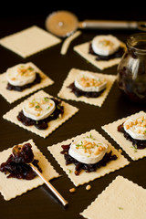 preparing the goat cheese and onion mini tarts
