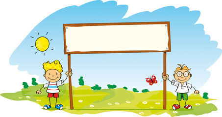 Obraz na płótnie Canvas little children with banner