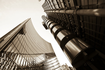 City Skyscrapers In Sepia Tone. Finance district, London.