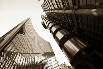 Papier Peint photo autocollant Londres City Skyscrapers In Sepia Tone. Finance district, London.