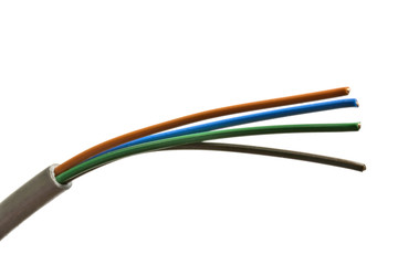 Electrical cable against a white background.