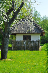 Old house with roof from straw in wood