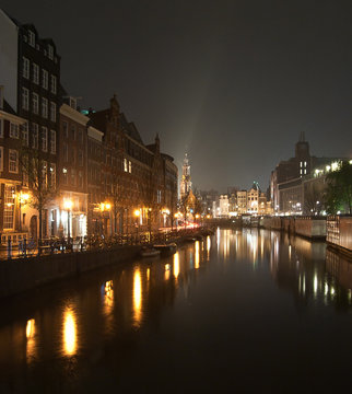 Amsterdam channel by night and Westerkerk
