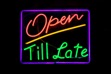 Open till late neon sign