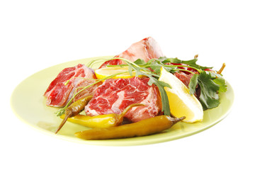 raw meat chunk on green plate