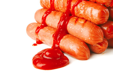beef sausages pyramide with ketchup
