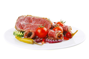 meat rolls and chunk on white