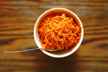 carrot salad on wooden table