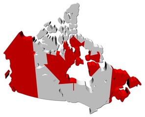 Canada map flag 3d render on white illustration