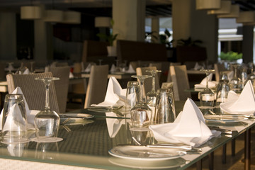 Glasses on the table in a restaurant