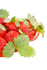 red strawberry with green leaves