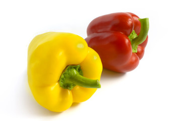 Red and yellow pepper on a white background