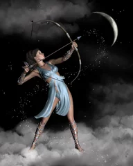 Tuinposter Draken Diana (Artemis) de jager met wassende maan