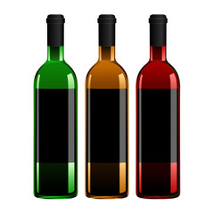 Illustration of the three wine bottles. Vector.