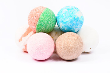 Colorful Bath bubble balls, view from front