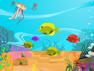 Fototapeta na wymiar Vector illustration of the seabed and its inhabitants