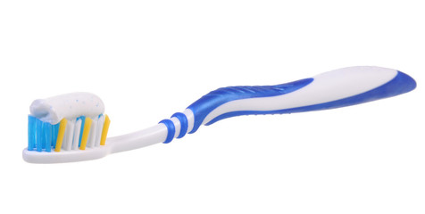 Toothbrush with toothpaste isolated on white background