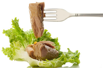 fork with tuna and salad