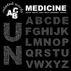 MEDICINE. Alphabet. Illustration with association terms.