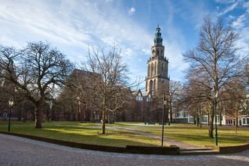 Fototapeta na wymiar Pejzaż z Groningen Martini z wieżą