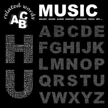 MUSIC. Alphabet. Illustration With Different Association Terms.