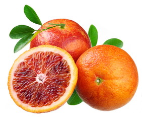 Sicilian red oranges on a white background