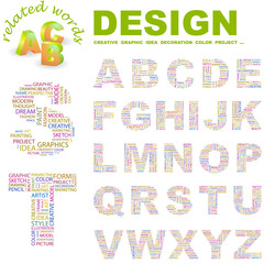 DESIGN. Wordcloud alphabet with different association terms.