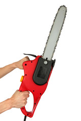 man's hand with electric saw