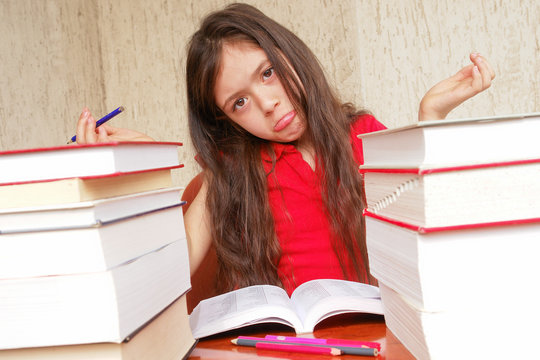Girl exhausted by homework