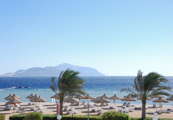Beach of luxury hotel at Red Sea resort, Sharm el Sheikh, Egypt