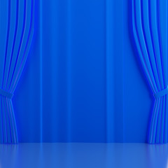 Brightly blue curtains on a theatrical scene