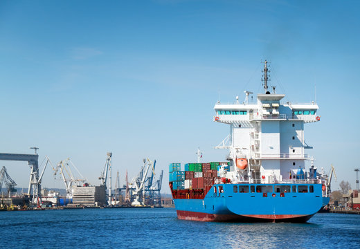 Container ship entering Gdynia port - Poland