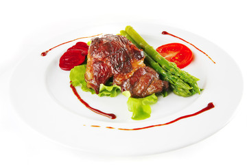 roast meat served on plate