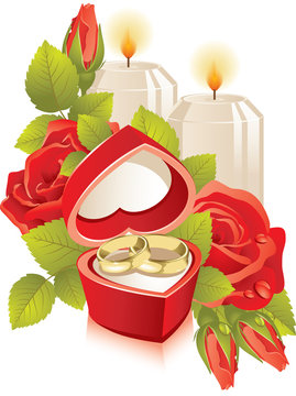 red roses, rings, candles romantic setting clip art preview