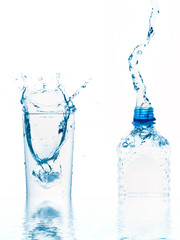 water glass and bottle isolated on white
