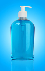 Liquid handwash soap in blue background
