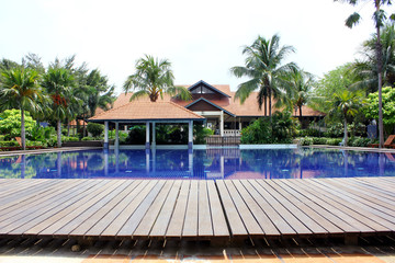 A clubhouse with swimming pool - obrazy, fototapety, plakaty