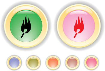 Vector collection buttons with burning safety match icon