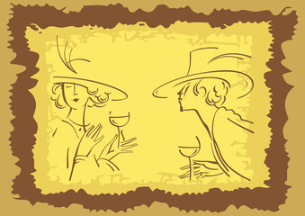 Abstract retro portrait of man and woman. Vector illustration