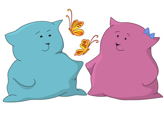 Kittens-pillows friends with butterflies