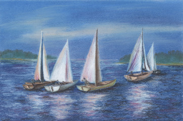 Yachts by the Obsky sea