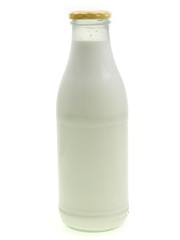 bottle of fresh milk on white background