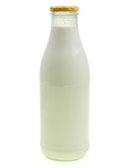 bottle of fresh milk on white background