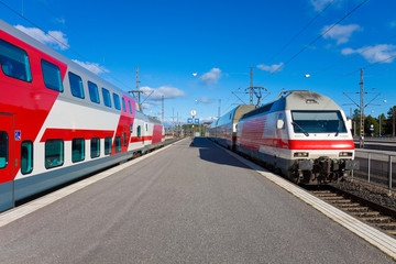 Naklejka premium Passenger trains in Helsinki, Finland