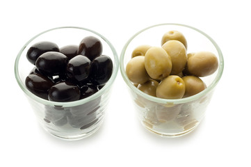 mix of olives in bowl on white background