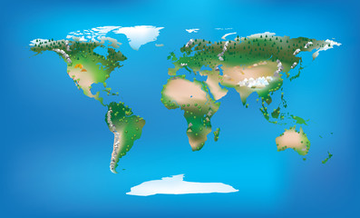 World map full colour and detailed land type