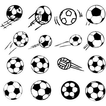 vector soccer ball set comic cartoon illustration