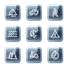 Travel web icons set 3, mineral square glossy buttons