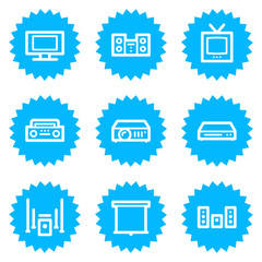 Fototapeta na wymiar Audio video web icons, blue sticker series